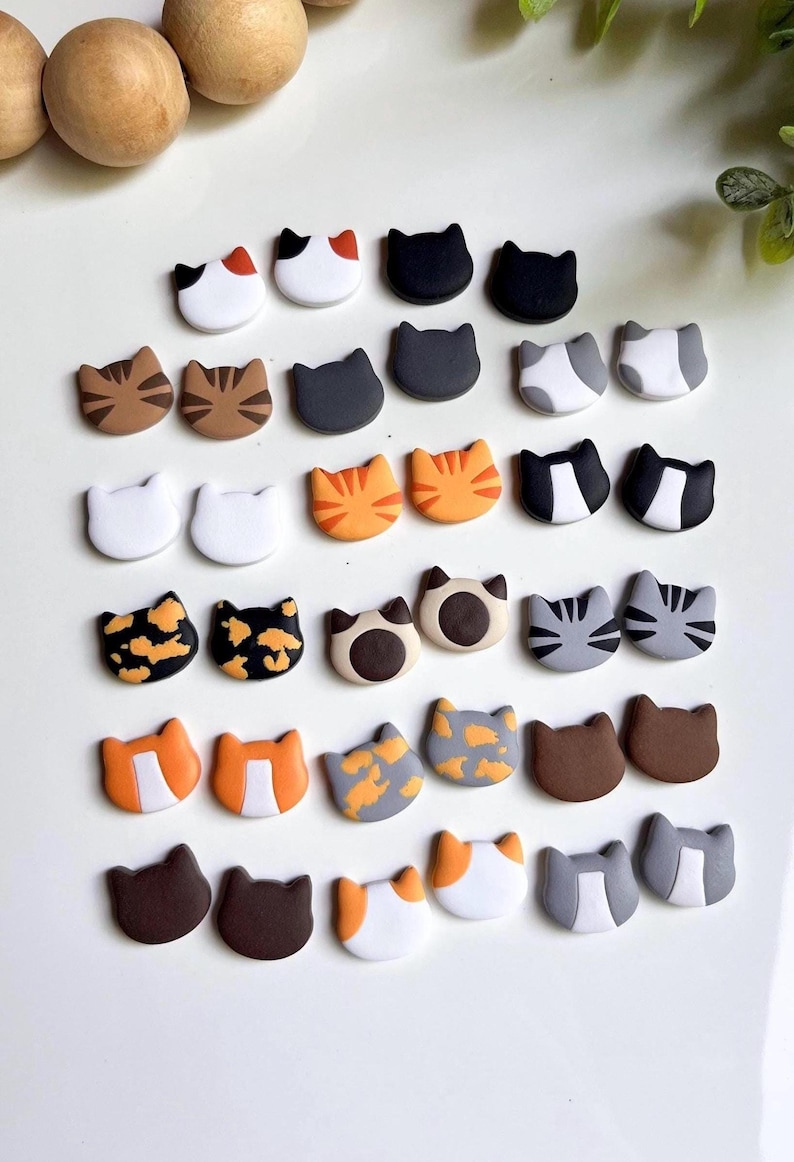 Cat Stud Earrings, Polymer Clay Cat Jewelry, Cat Lover Gift, Cat Mom Gifts, Veterinarian Gifts, Tiny Animal Earrings, Black Cat Earrings image 1