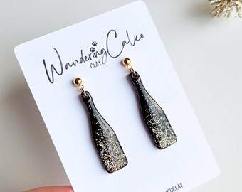 New Year's Eve Champagne Bottle Earrings, Handmade Holiday Jewelry, NYE Accessories