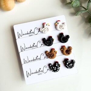 Handmade Polymer Clay Chicken Earrings, Farm Animal Jewelry, Spring Summer Style image 5