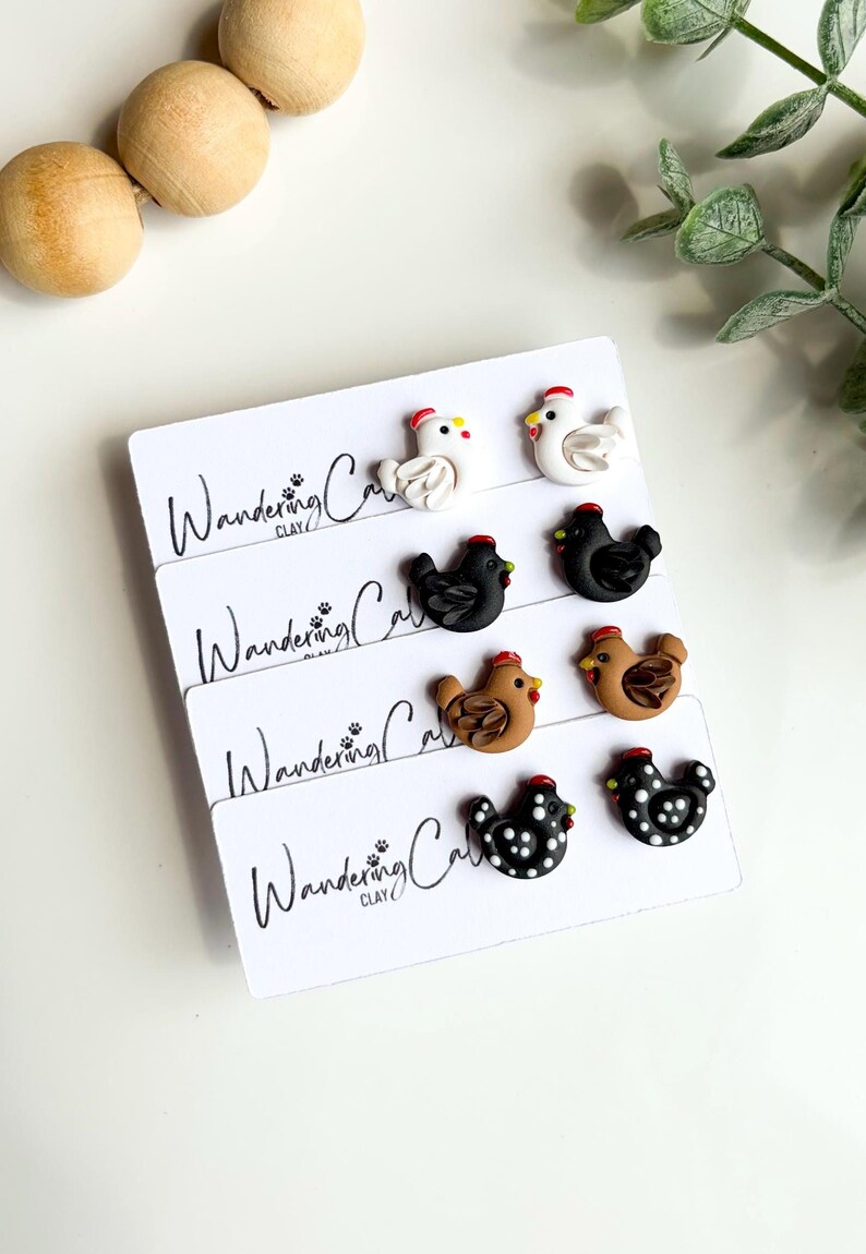 Handmade Polymer Clay Chicken Earrings, Farm Animal Jewelry, Spring Summer Style image 5