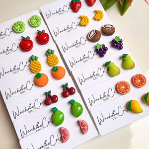 Fruit Clay Earrings, Build Your Own Fruit Stud Earring Set, Tropical Fruit Earrings, Handmade Food Jewelry, Fruit lover Gift
