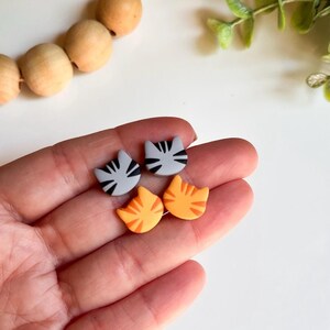 Cat Stud Earrings, Polymer Clay Cat Jewelry, Cat Lover Gift, Cat Mom Gifts, Veterinarian Gifts, Tiny Animal Earrings, Black Cat Earrings image 6