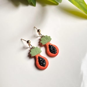 Papaya Clay Earrings, Polymer Clay Fruit Earrings, Summer Spring Handmade Jewelry, Tropical Fruit Earrings, Food Earrings, Fruit Lover Gifts