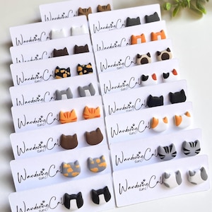 Cat Stud Earrings, Polymer Clay Cat Jewelry, Cat Lover Gift, Cat Mom Gifts, Veterinarian Gifts, Tiny Animal Earrings, Black Cat Earrings image 5
