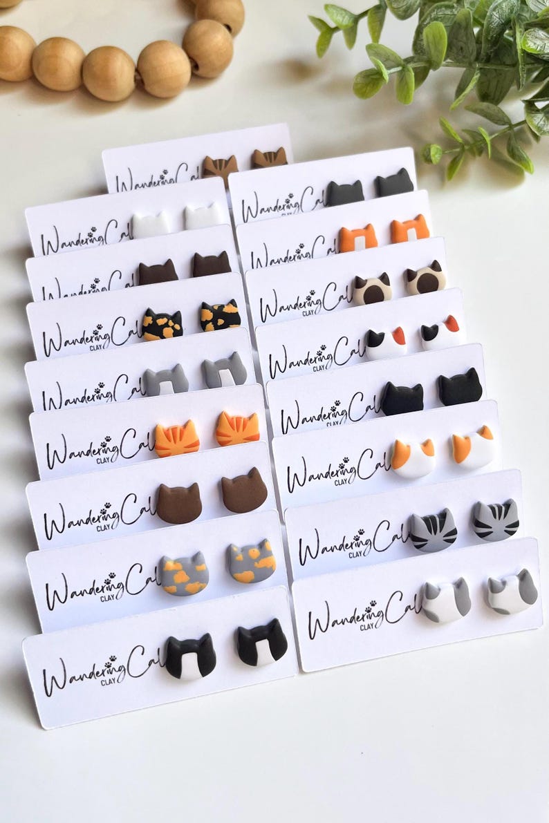 Cat Stud Earrings, Polymer Clay Cat Jewelry, Cat Lover Gift, Cat Mom Gifts, Veterinarian Gifts, Tiny Animal Earrings, Black Cat Earrings image 5