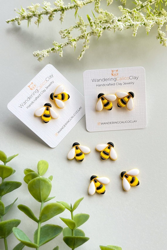 WanderingCalicoClay Polymer Clay Bumble Bee Earrings Honey Bee Jewelry Spring Summer Season Earrings Nature Inspired Gift Unique Handmade Gift for Friend