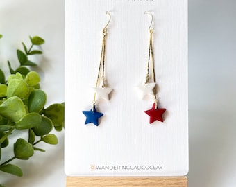 4th Of July Earrings, Patriotic America Earrings, Independence Day Earrings, USA Red White & Blue Star Earrings, Unique USA Flag Jewelry