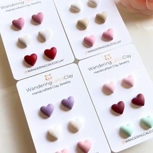 Puffy Heart Earring Set, Polymer Clay Dainty Heart Jewelry, Love Anniversary Gift, Gift For Girlfriend, Cute Valentine&#39;s Day Earrings