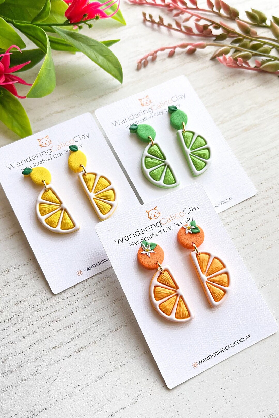 Citrus Fruit Slice Dangle Earrings Fruit Earrings Fruit Clay Etsy