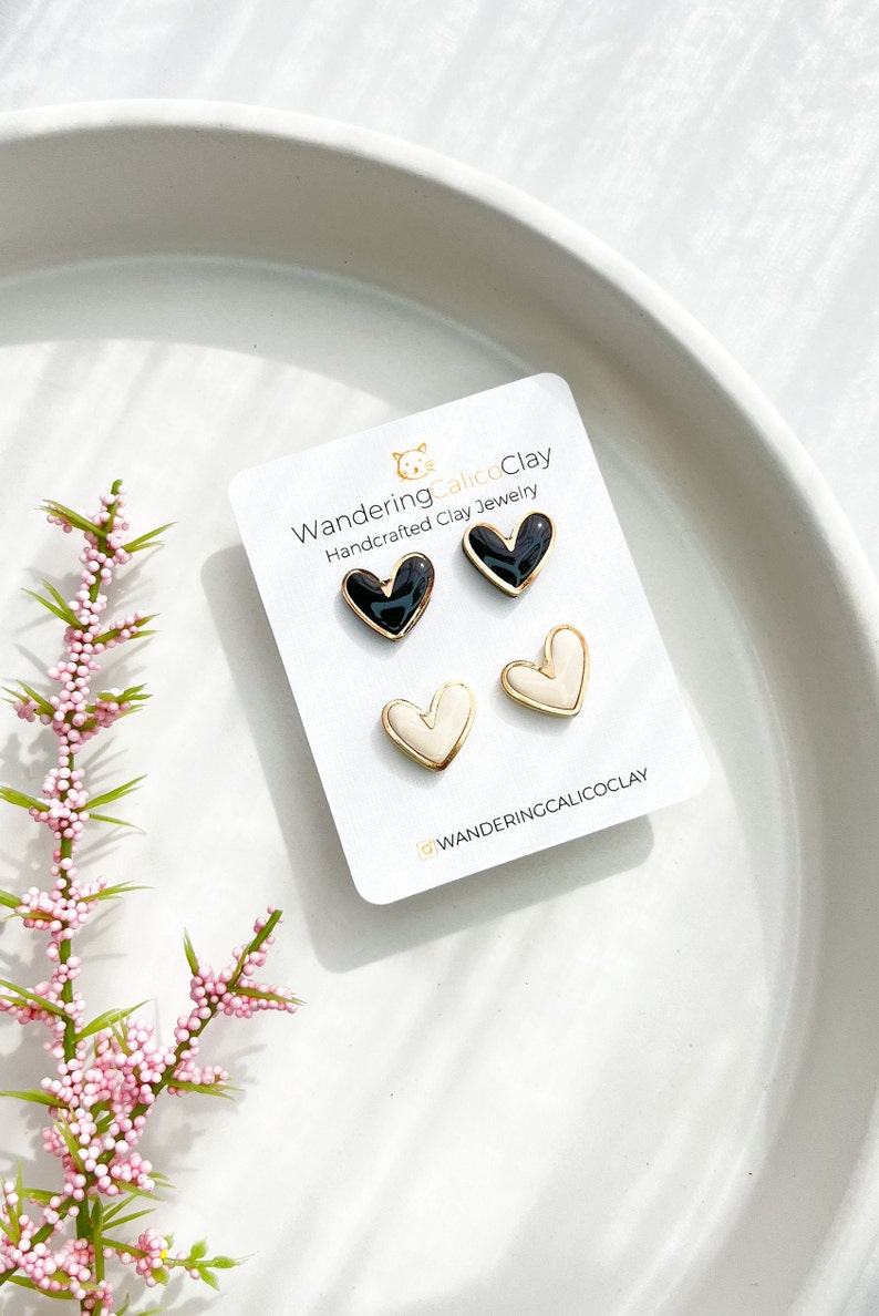 Polymer Clay Gold Trim Heart Earrings, Build Your Own Set, Heart Theme Jewelry, Bridesmaid Gift, Unique Jewelry Gift, Whimsical Earrings image 7