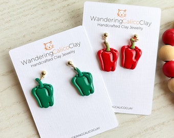 Red Green Bell Pepper Earrings, Clay Food Jewelry, Gift For Chef, Gift For Foodie, Vegetable Earrings, Gift For Cooks, Veggie Earrings