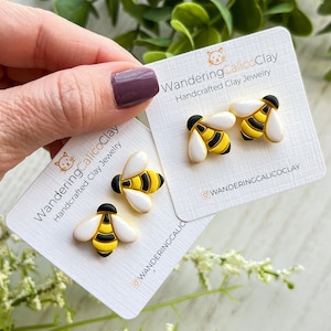 Polymer Clay Bumble Bee Earrings, Honey Bee Jewelry, Spring Summer Season Earrings, Nature Inspired Gift, Unique Handmade Gift For Friend