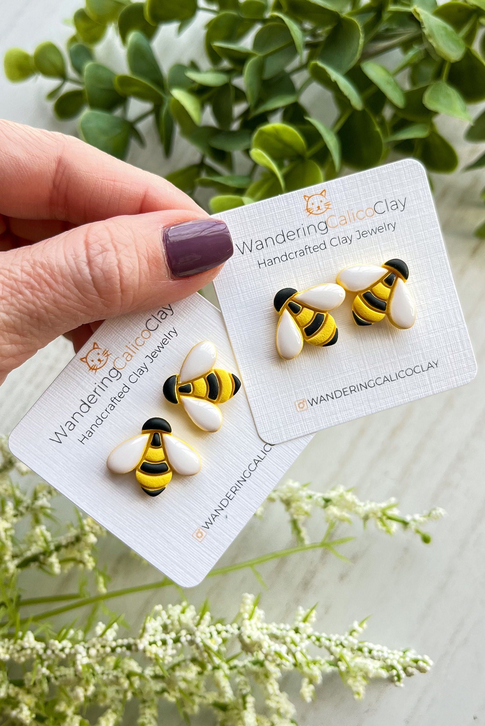 Yellow and Black Handmade Polymer Clay Bee Earrings Valentine's