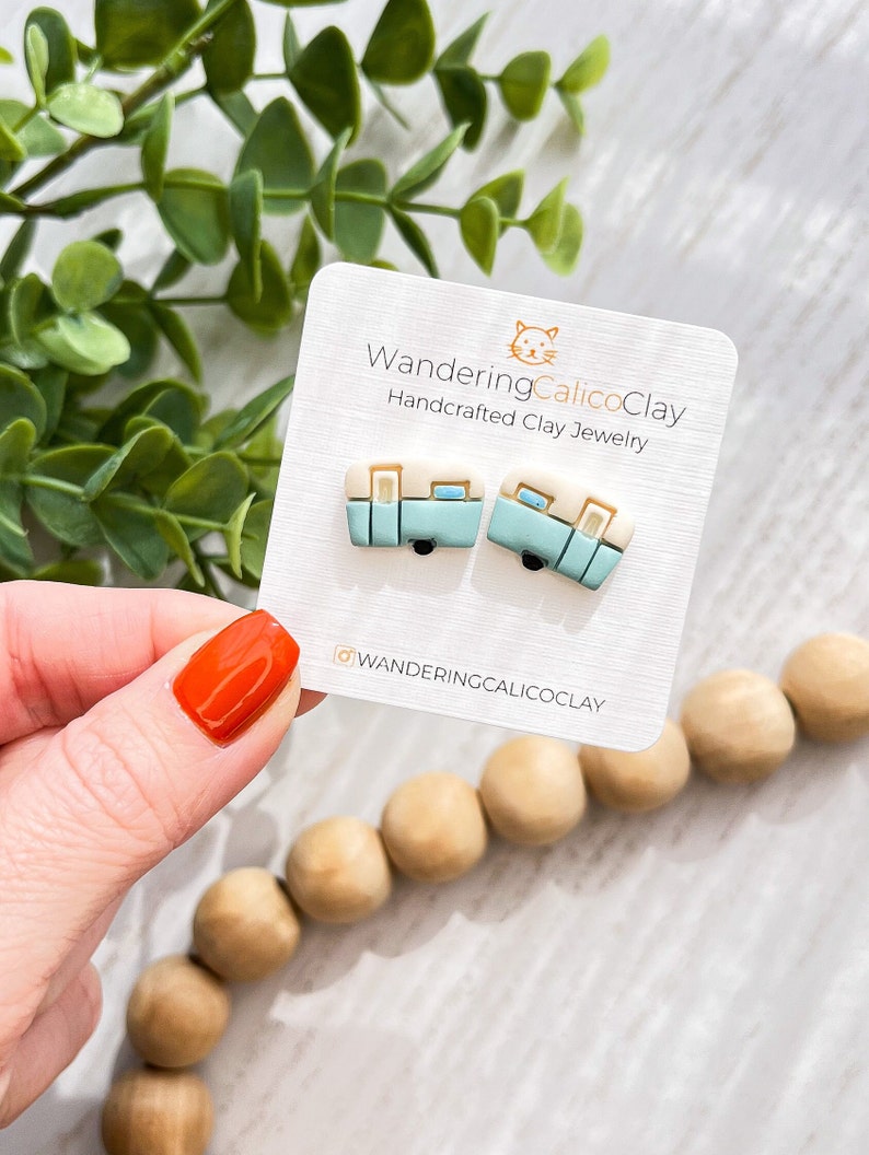 Retro Camper Clay Earrings: Handmade Van Life Jewelry image 2