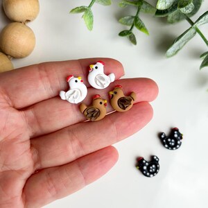 Handmade Polymer Clay Chicken Earrings, Farm Animal Jewelry, Spring Summer Style image 3