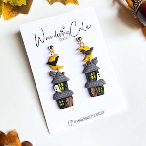 Spooky spookhuis oorbellen voor Halloween, unieke handgemaakte spookhuis oorbellen, gotische halloween sieraden, halloween minnaar cadeau