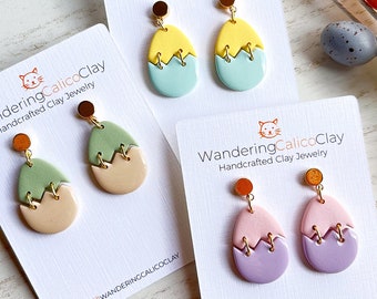 Colorful Easter Eggs Earrings, Easter Theme Clay Jewelry, Handmade Spring Earrings