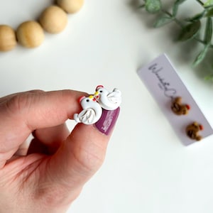 Handmade Polymer Clay Chicken Earrings, Farm Animal Jewelry, Spring Summer Style image 6