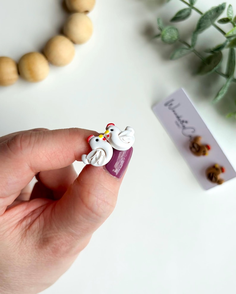 Handmade Polymer Clay Chicken Earrings, Farm Animal Jewelry, Spring Summer Style image 6