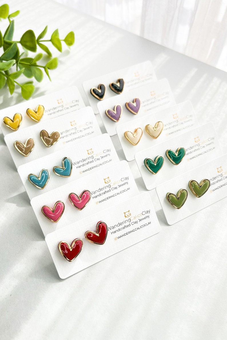 Polymer Clay Gold Trim Heart Earrings, Build Your Own Set, Heart Theme Jewelry, Bridesmaid Gift, Unique Jewelry Gift, Whimsical Earrings image 2