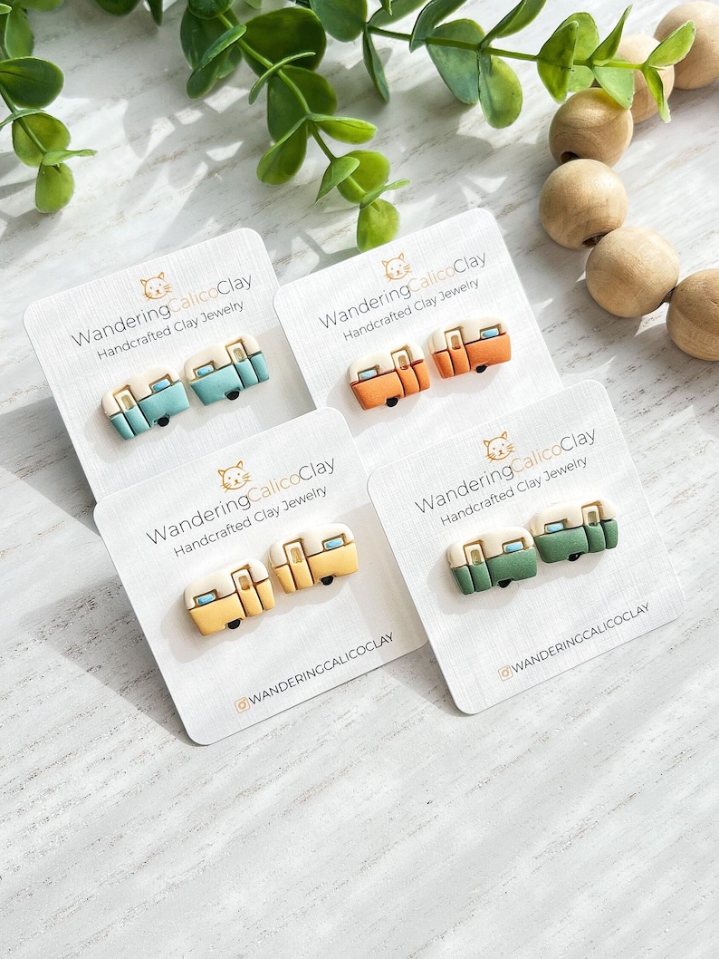 Retro Camper Clay Earrings: Handmade Van Life Jewelry image 1