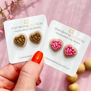 Fimo Herz Concha Ohrringe, Pan Dulce Ohrringe, Mexikanische Concha Schmuck, Brot Schmuck, Concha Schmuck, Mexikanisch Inspiriertes Geschenk