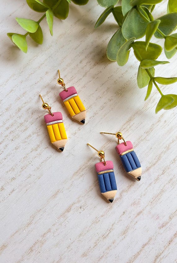 Back To School Pencil Earrings, Teacher Appreciation Week Gift, Unique Gift to Teacher, Yellow Blue Pencil Jewelry