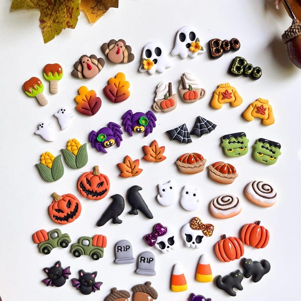 Crea tu propio juego de aretes de Halloween para otoño, joyas de arcilla espeluznantes para Halloween, regalos acogedores para el otoño, aretes de calabaza, fantasma y araña.