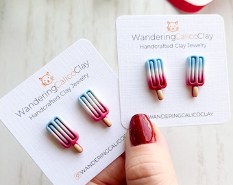 Popsicle Polymer Clay Earrings, Patriotic Earrings, 4th Of July Clay Earrings, USA Theme Earrings, Independence Day Jewelry, Food Earrings