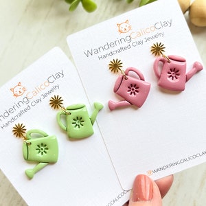 Watering Can Earrings, Nature Polymer Clay Earrings, Botanical Earrings, Garden Lover Gift, Gift For Nature Lovers, Spring Summer Earrings