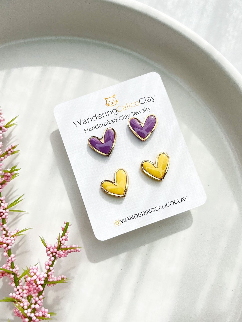 Polymer Clay Gold Trim Heart Earrings, Build Your Own Set, Heart Theme Jewelry, Bridesmaid Gift, Unique Jewelry Gift, Whimsical Earrings image 5
