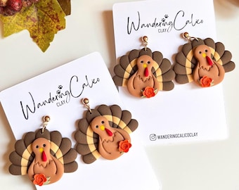 Thanksgiving Turkey Earrings For Fall, Unique Handmade Fall Earrings, Cozy Fall Jewelry, Turkey Clay Earrings, Thanksgiving Season Gifts