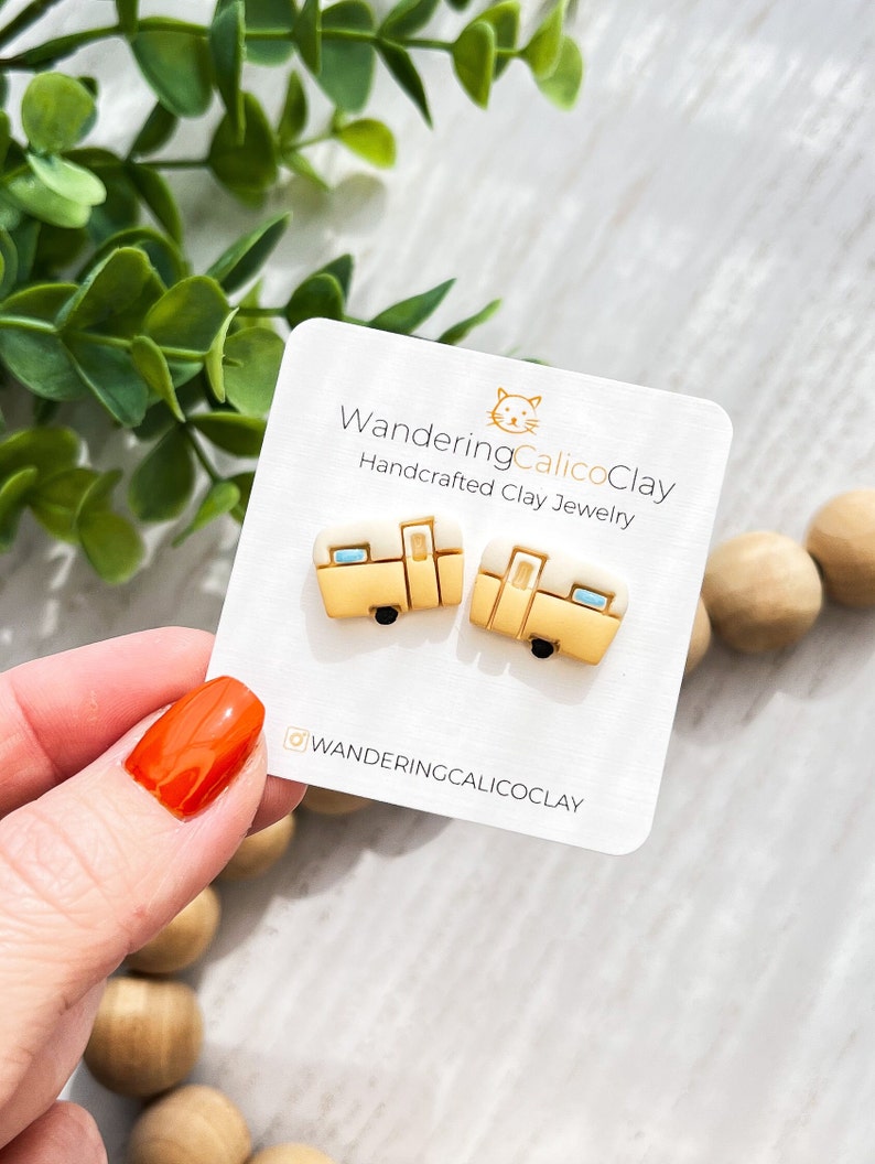 Retro Camper Clay Earrings: Handmade Van Life Jewelry image 3