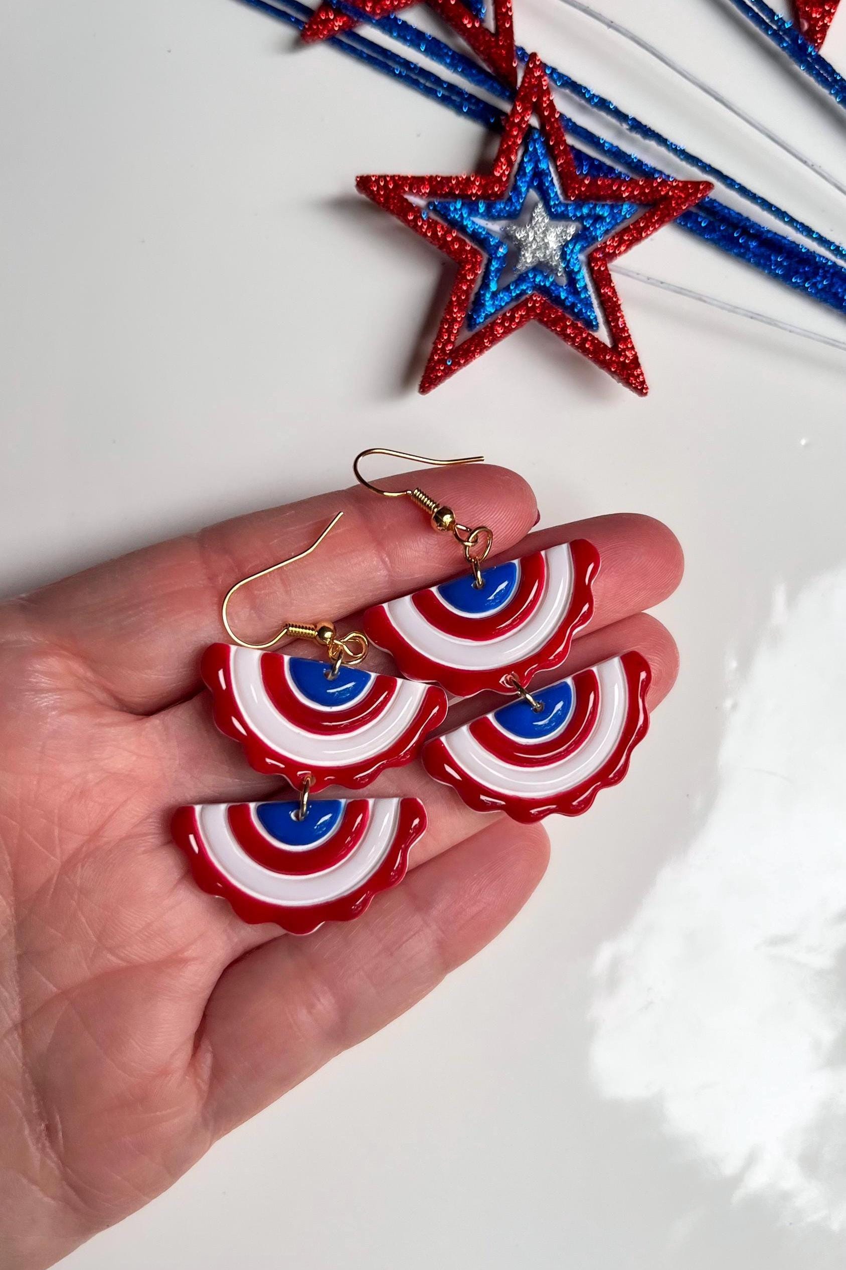 ROSTIVO Orecchini Pendenti Con Bandiera Americana - Design A Goccia In Ecopelle, Leggeri 3g, Per Il 4 Luglio E Feste Patriottiche - 3
