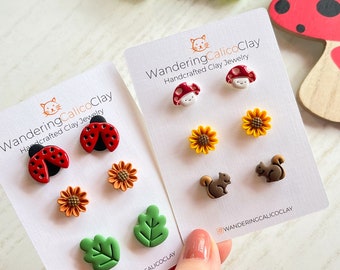 Spring Earring Set, Polymer Clay Spring Jewelry, Summer Earrings, Unique Handmade Gift, Gift For Nature Lovers, Ladybug Earrings