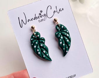 Polka Dot Begonia Leaf Earrings, Plant Nature Lover Gifts, Gardener Earrings, Spring Summer Jewelry, Tropical Leaf Botanical Earrings
