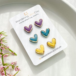 Polymer Clay Gold Trim Heart Earrings, Build Your Own Set, Heart Theme Jewelry, Bridesmaid Gift, Unique Jewelry Gift, Whimsical Earrings image 3
