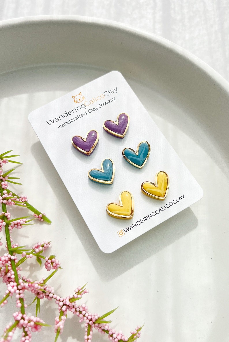 Polymer Clay Gold Trim Heart Earrings, Build Your Own Set, Heart Theme Jewelry, Bridesmaid Gift, Unique Jewelry Gift, Whimsical Earrings image 3