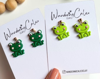 Handmade Polymer Clay Frog Earrings, Cute Spring Animal Jewelry