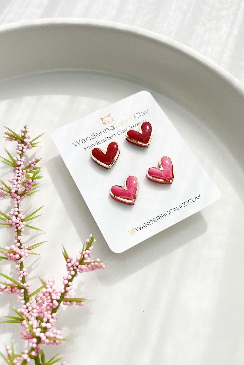 Polymer Clay Gold Trim Heart Earrings, Build Your Own Set, Heart Theme Jewelry, Bridesmaid Gift, Unique Jewelry Gift, Whimsical Earrings image 8