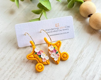 Floral Wheelbarrow Polymer Clay Earrings, Gardening Botanical Earrings, Nature Lover Gift, Gardener Jewelry, Gift For Gardening lovers