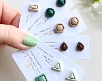 Minimalist Polymer Clay Stud Earrings, Earth Tone Geometric Earrings, Handmade Small Everyday Earrings, Boho Jewelry, Cute Earrings For Her