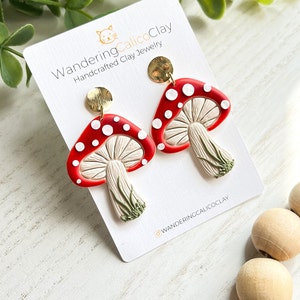 Polymer Clay Mushroom Earrings, Mushroom Jewelry, Plant Theme Earrings, Nature Inspired Earrings, Mushroom Lover Gift, Statement Earrings image 4
