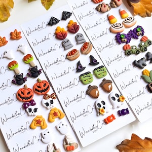 Build Your Own Fall Halloween Stud Earring Set, Spooky Halloween Clay Jewelry, Cozy Autumn Fall Gifts, Pumpkin Ghost Spider Earrings