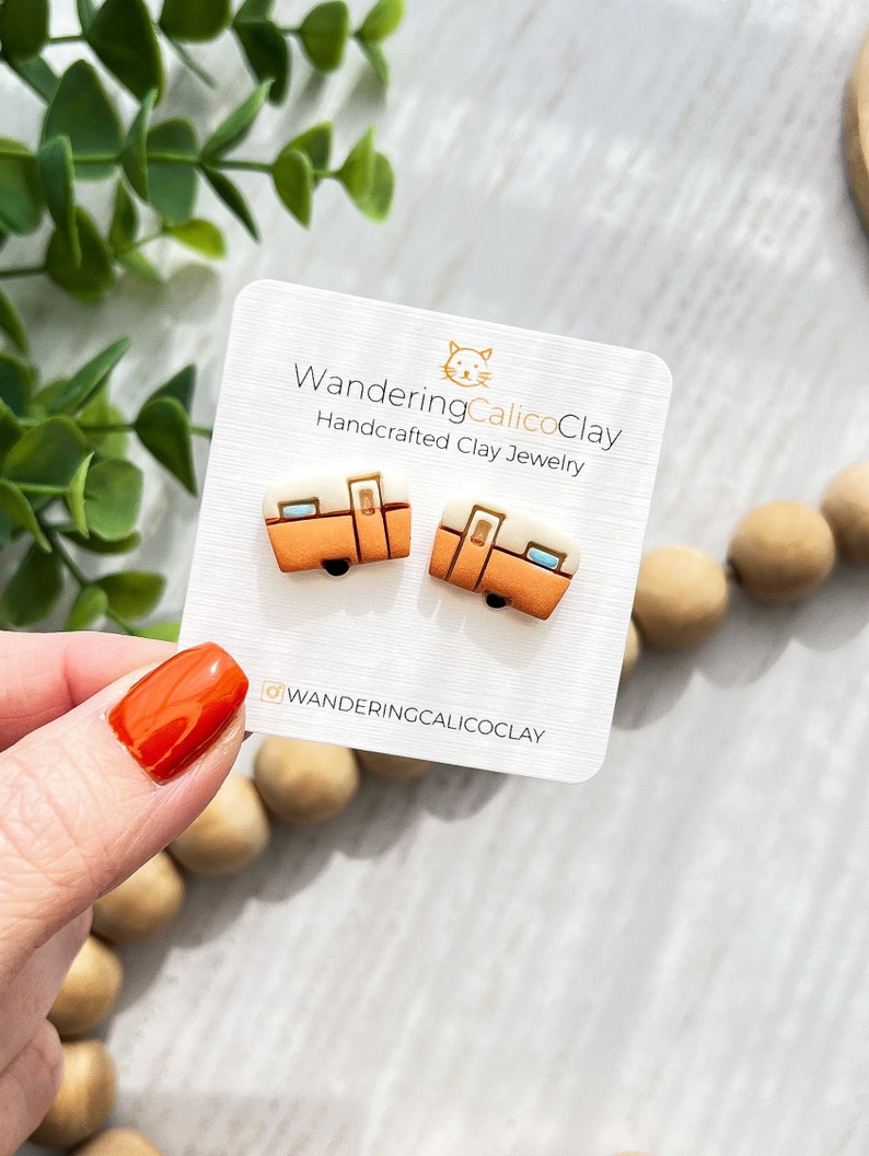 Retro Camper Clay Earrings: Handmade Van Life Jewelry image 5