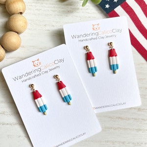 4th Of July Firecracker Popsicle Earrings, Bomb Pop Earrings, Rocket Pop Patriotic Jewelry, Independence Day Red, White, and Blue Earrings