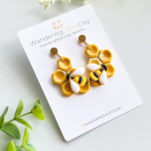 Polymer Clay Honeycomb Earrings, Honey Bee Earrings, Bumble Bee Jewelry, Unique Handmade Gifts, Nature Inspired Gifts, Bee Lover Gift,