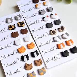 Cat Stud Earrings, Polymer Clay Cat Jewelry, Cat Lover Gift, Cat Mom Gifts, Veterinarian Gifts, Tiny Animal Earrings, Black Cat Earrings image 3