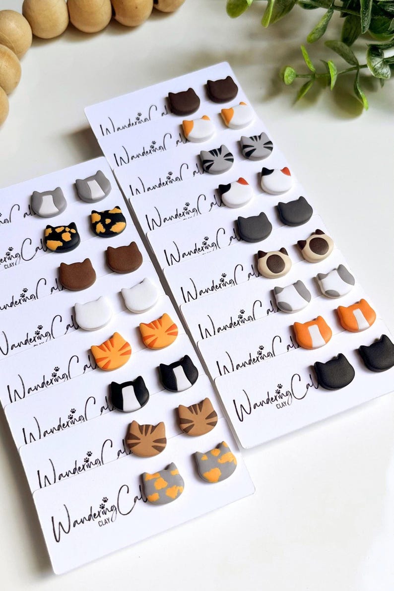 Cat Stud Earrings, Polymer Clay Cat Jewelry, Cat Lover Gift, Cat Mom Gifts, Veterinarian Gifts, Tiny Animal Earrings, Black Cat Earrings image 3