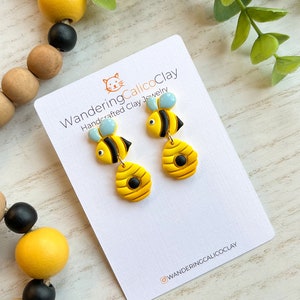 Polymeerklei honingbij oorbellen, zomer lente thema sieraden, bijenkorf oorbellen, hommel oorbellen, unieke handgemaakte geschenken, geschenken bijenliefhebber